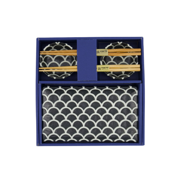 TDS, Sushi Set, Onyx Noir Mermaid, w/Chopsticks, 6-piece set, 22x13x2cm & 8.5x3.4cm, Item No. 33756