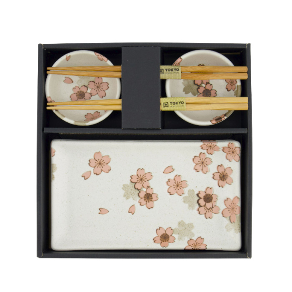 TDS, Sushi Set, Sakura, w/Chopsticks, 6-piece set, 22x13x2cm & 8.5x3.4cm, Item No. 33758