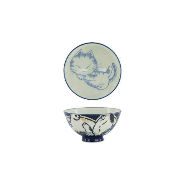 Rice Bowl Kawaii Sleeping Cat Blue, Porcelain, 300 ml