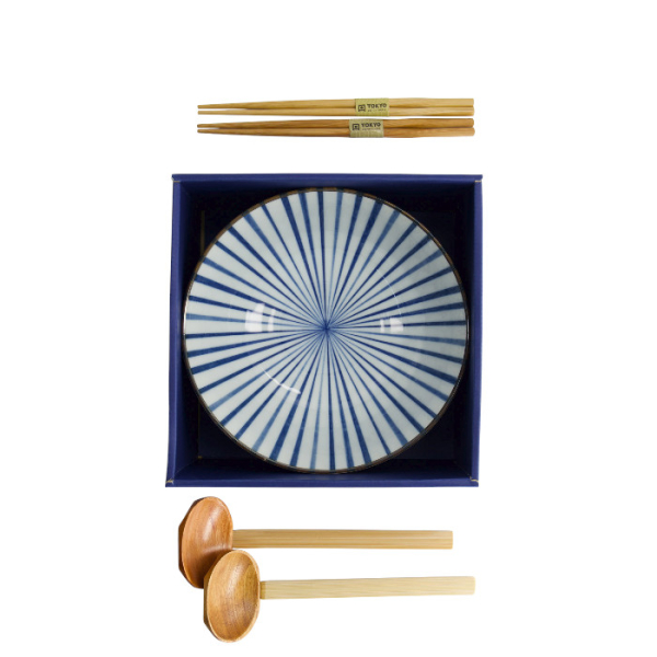 TDS, Ramen Bowl Giftset, Natsu,  6 Pcs, Blue/White, Ø 21x7.8cm 1000ml, Item No. 33781