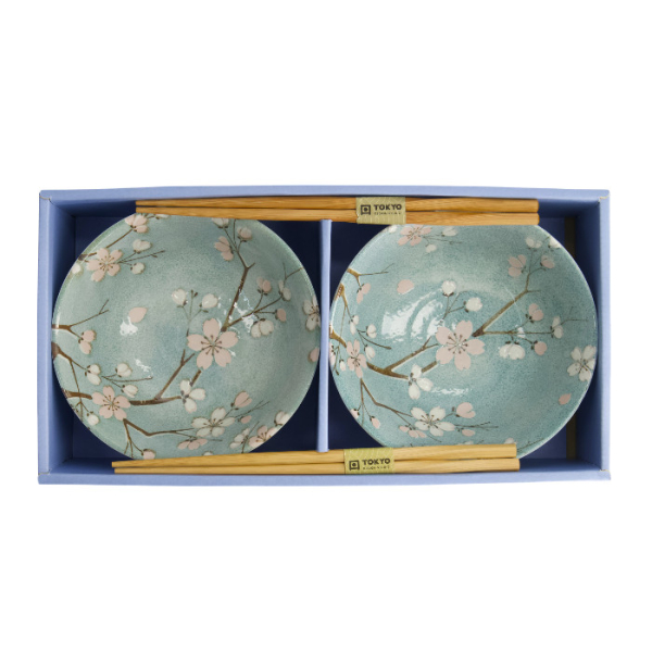 TDS, Tayo Bowl Giftset with chopsticks, Fujisakura, Green, 2 Pcs, Ø 15.5x7cm 500ml, Item No. 33783
