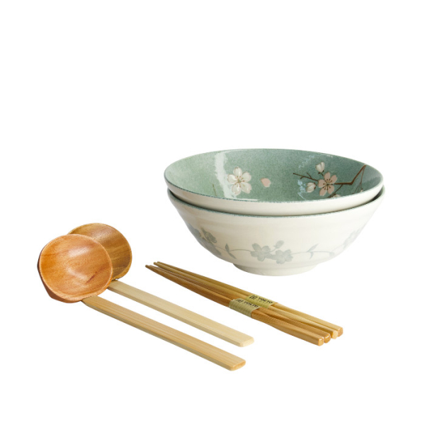 TDS, Ramen Schale Geschenkset, 6-tlg., Fujisakura, Grün, Ø 21x7,8cm 1000ml , Art.-Nr. 33785