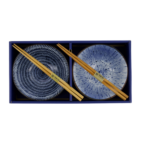 Tayo Bowl Gift Set with Chopsticks Blue, White, Porcelain, 550 ml, Item No. 33791