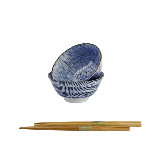 Tayo Bowl Gift Set with Chopsticks Blue, White, Porcelain, 550 ml, Item No. 33791