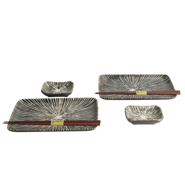 TDS, Sushi Set, Brown Tokusa, Giftset with Chopsticks, 6-piece set, Item No. 33847