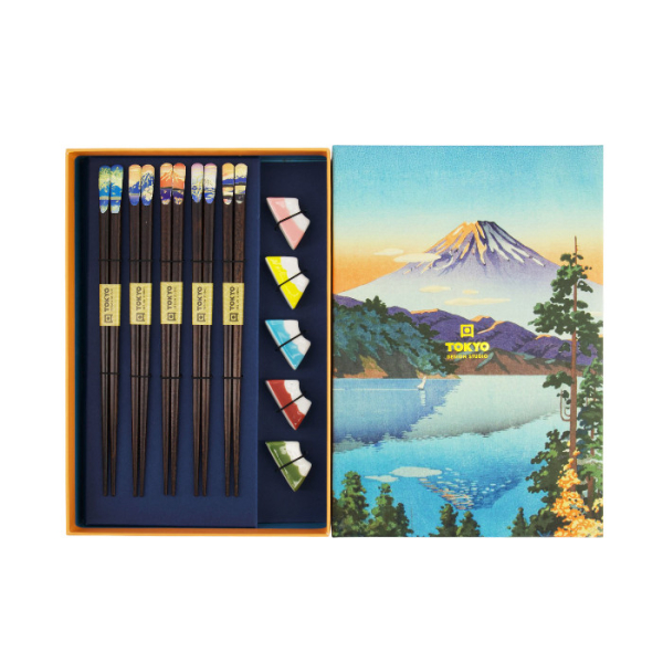 TDS, 5 Paar Essstäbchen, mit Essstäbchenablagen, Fuji Mountain,  Art.-Nr. 33924
