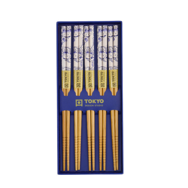 TDS, Chopstick Gift Set, Neko Cat Blue, 5 pair, Item No. 33936