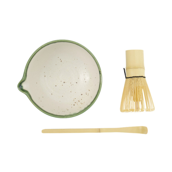 TDS, Matcha Bowl Giftset , 3-piece set, 13x7.2cm, White Oribe, Item No. 34061