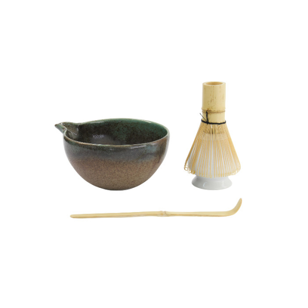 TDS, Matcha Bowl Giftset, 4-piece set, 14.5 x 6.5 cm, Hisui Green , Item No. 34081