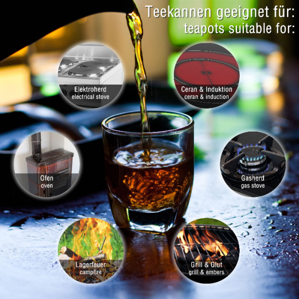 teeblume Gusseisen Teekannen Set, Kambin, 0,9 Liter, mit Sieb, Untersetzer und 2 Becher in einer Geschenkbox verschiedene Farben