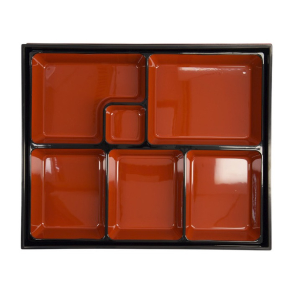 Bento Box Red, Black, ABS Lacquerware, 30 × 24 cm, Item No. 4153