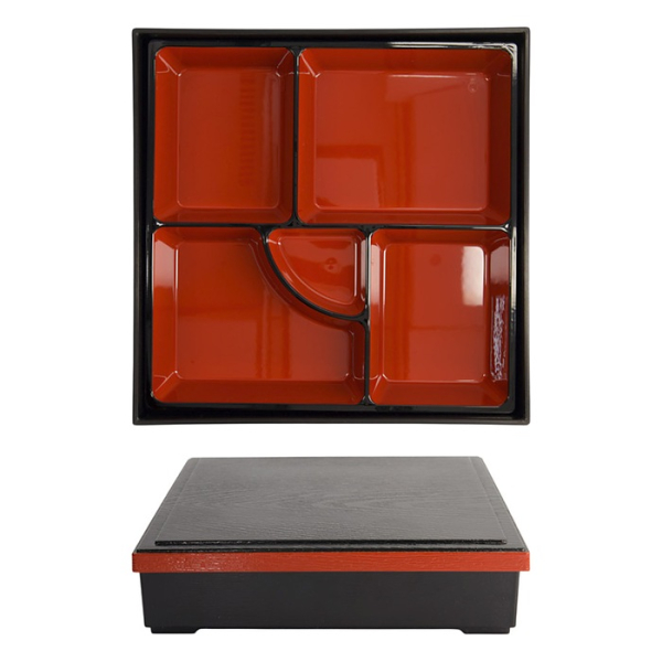 Bento Box Red, Black, ABS Lacquerware, 25.5 &times; 25.5 cm