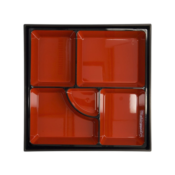 Bento Box Red, Black, ABS Lacquerware, 25.5 × 25.5 cm, Item No. 4193