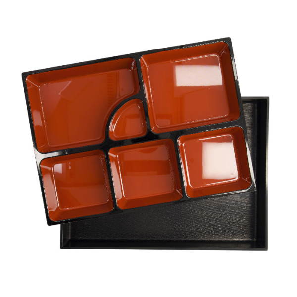 Bento Box Red, Black, ABS Lacquerware, 35 × 26 cm, Item No. 4655