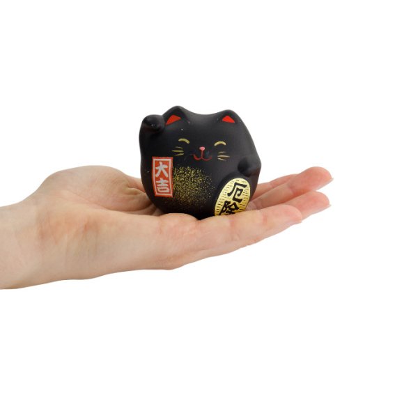 Glückskatze Schwarz, Steingut, 5,5 cm, Art.-Nr. 6119
