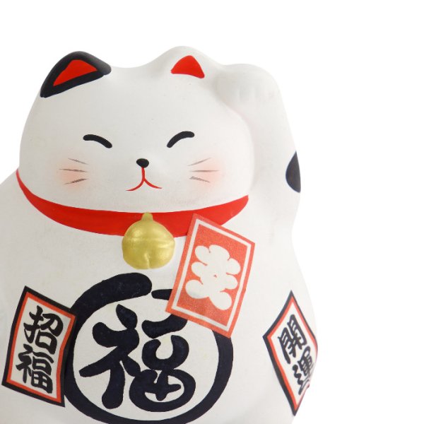 Lucky Cat White, Earthenware, 9 cm, Item No. 6128