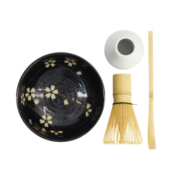 TDS, Matcha Schale Geschenkset, 4-tlg., 12,7x7cm, Sakura Black, Art.-Nr. 617416