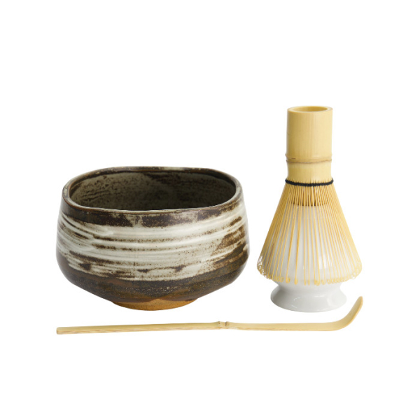 TDS, Matcha Bowl Giftset, 4-piece set, 11.5 x 7.5 cm, Shiro Hake, Item No. 617430
