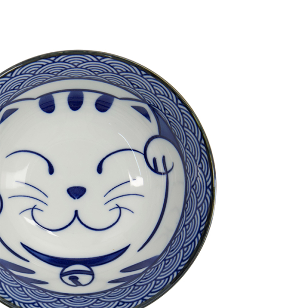 TDS, Tayo Bowl, Kawaii Lucky Cat Neko, Seikaiha-Neko Blue, Ø 15x7cm, 550ml - Item No. 617607