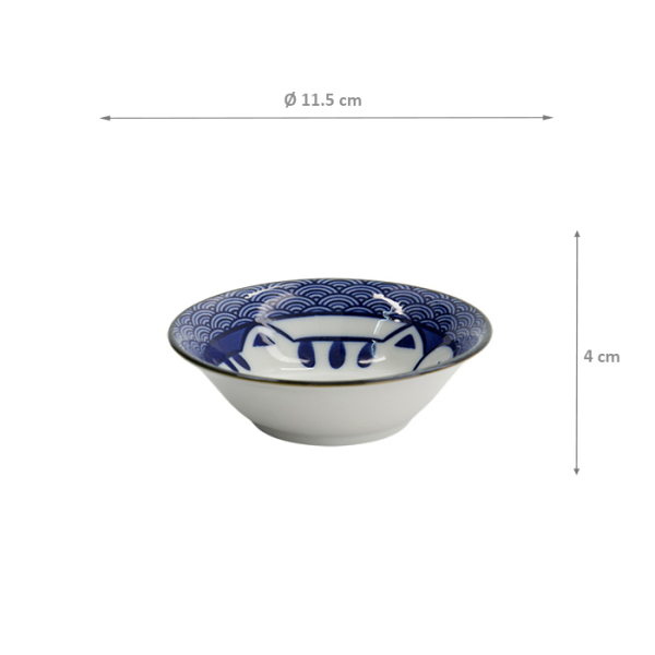 TDS, Saucenschale, Kawaii Lucky Cat Neko, Seikaiha-Neko Blue, Ø 11,5x4cm - Art Nr. 617645