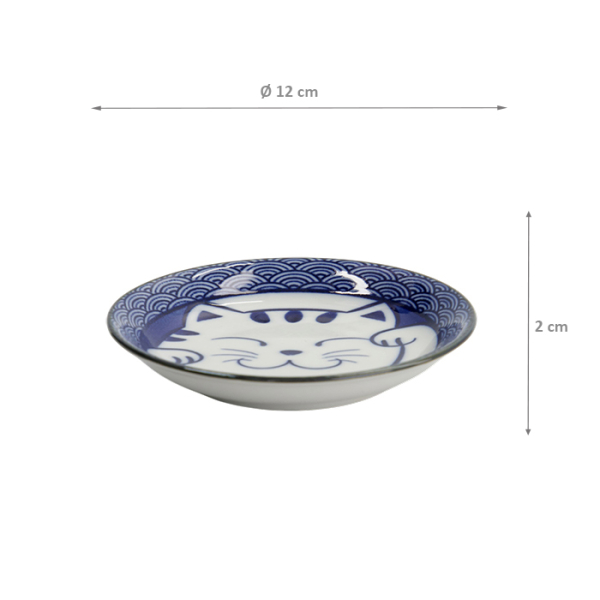 TDS, Saucenschale, Kawaii Lucky Cat Neko, Seikaiha-Neko Blue, Ø 12x2cm - Art Nr. 617652
