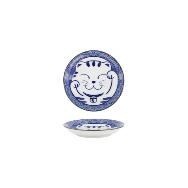 Sauce Bowl Kawaii Lucky Cat Neko Seikaiha-Neko Blue, Porcelain, &Oslash; 12 cm