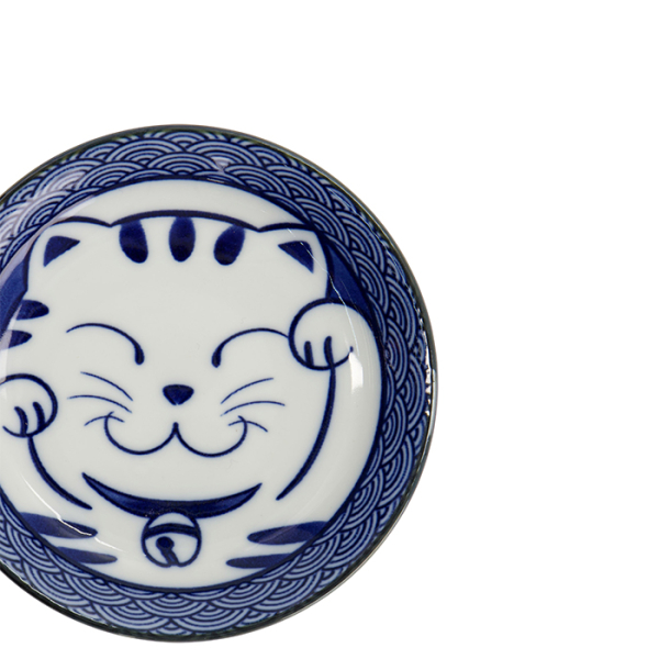 TDS, Sauce Bowl, Kawaii Lucky Cat Neko, Seikaiha-Neko Blue, Ø 12 x 2 cm - Item No. 617652