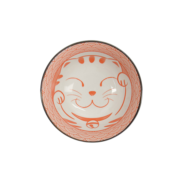 TDS, Tayo Bowl, Kawaii Lucky Cat Neko, Seikaiha-Neko Red, Ø 15 x 7 cm, 550ml - Item No. 617669