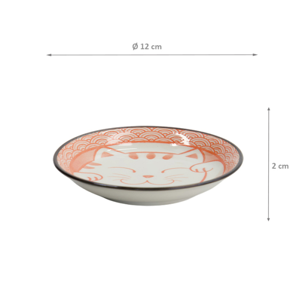 TDS, Saucenschale, Kawaii Lucky Cat Neko, Seikaiha-Neko Red, Ø 12x2cm - Art Nr. 617713
