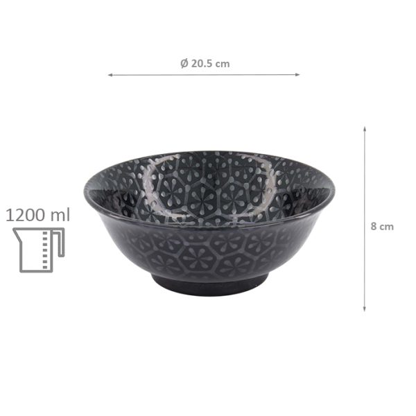 TDS, Ramen Bowl, Kuromonyo Hana Kikko, Ø 20.5x8 cm, 1200 ml, Item No. 617959