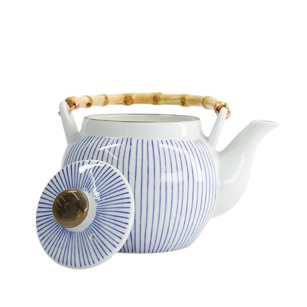 Teekanne Streifen Sendan Blau/Weiß, Porzellan, 19,5 × 12,5 × 13,5 cm, 1 l, Art.-Nr. 8127