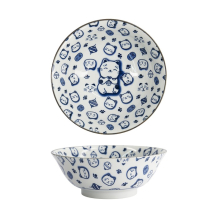 Ramenschale Kawaii Lucky Cat Neko Blau/Wei&szlig;, Porzellan, 1 l