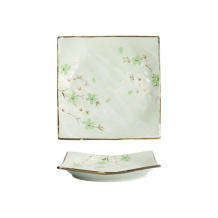 Square Plate Green Cosmos, Stoneware, 17.5 &times; 17.5 &times; 2.2 cm