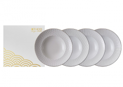 Porcellana Asiatica Design Giapponese 750 ml con Bordo in Oro Bianco TOKYO design studio Nippon White Set di 4 Ciotole Ø 19 cm Altezza 5,5 cm ca 