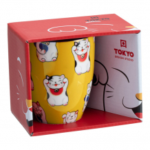 TDS, Kawaii Glückliche Katze (Lucky Cat) Tasse in Geschenkbox, Gelbe klassische Katze, 380ml, Ø 8,5x10,2cm , Item No. 17618