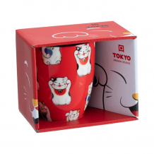 TDS, Kawaii Glückliche Katze (Lucky cat) Tasse in Geschenkbox, Rot klassische Katze, 380ml, Ø 8,5x10,2cm , Item No. 17628