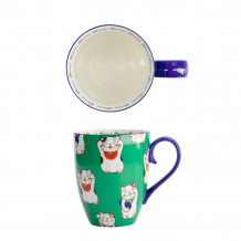 TDS, Kawaii Lucky Cat Mug with Giftbox, Green Classic Cat, Ø 8.5x10.2cm 380ml , Item No. 17729