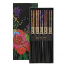 TDS, Chopstick Set, Peony Flower, 5 pair, 22,5 cm, Item No. 17866
