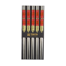 TDS, Chopstick Set, Stainless Steel, 5 pair, 23 cm, Red, Item No. 17907