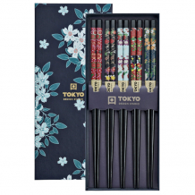 TDS, Chopstick Set, Cherry Blossom Blue, 5 pair, 22,5 cm, Item No. 17948