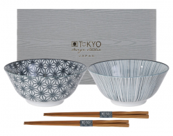 TDS, Giftset 2 Bowl with Chopsticks, Nippon Black, Ø 15,2 x 6,7 cm, Item No. 17962