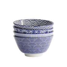 TDS, Rice Bowl, Nippon Blue, Assorted Designs, 4Pcs Ø 12 x 6.4 cm 300 ml - Item No. 18353