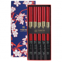 TDS, Chopstick Set, Red Black Flower, 5 pair, 22,5 cm, Item No. 18617