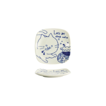 Quadratischer Teller Neko Maruke Wei&szlig;/Blau, Porzellan, 12,5 &times; 12,5 &times; 1,8 cm
