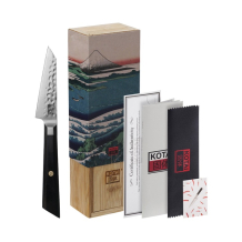 Paring-Bunka-Messer (Sch&auml;lmesser) Kotai, 440C Kohlenstoff-Edelstahl (1.4125), Geh&auml;mmert, Klinge 9 cm, Griff aus Holz, in Bambusbox