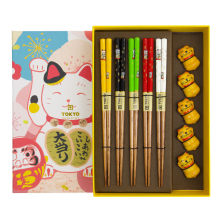 TDS, Chopstick Set, Lucky Cat incl. chopstick rests, 5 pair, 22,5 cm, Item No. 20901