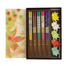 TDS, Chopstick Set, Maple Leaf incl. chopstick rests, 5 pair, 22,5 cm, Item No. 20902