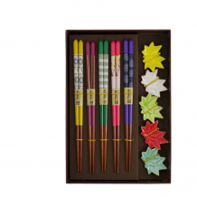 TDS, Chopstick Set, Maple Leaf incl. chopstick rests, 5 pair, 22,5 cm, Item No. 20902
