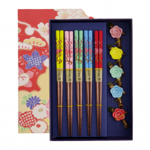 TDS, Chopstick Set, Sakura incl. chopstick rests, 5 pair, 22,5 cm, Item No. 20906
