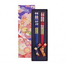 TDS, Chopstick Set, Red & Blue Flower, Washi Bow incl. chopstick rests, 2 pair, 22,5 cm, Item No. 20907